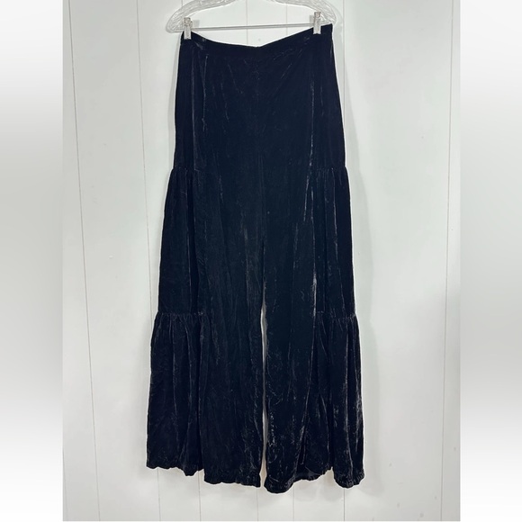 Free People Pants - Free People C Est La Vie Wide Leg Pop Star Velvet Pants Size 12 Black Side Zip